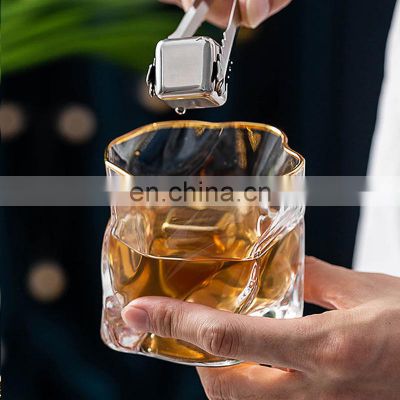 Bar high quality customized logo color glass wine cup crystal whisky twisted lines cups