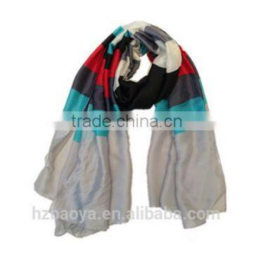 cheap factory 100% polyester silk-like strip scarf