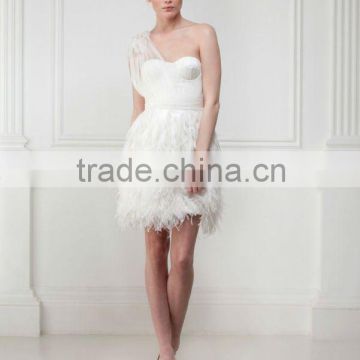 hot white feather dresses short cocktail dress evening girls prom dress pd3