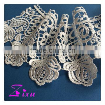 White Color and Polyester/Cotton Material rose pattern lace trimmings for dresses