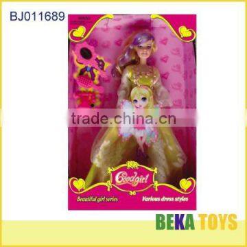 Europe style girl doll light yellow dress and fashion purple hair girl doll with cosmetic accessories