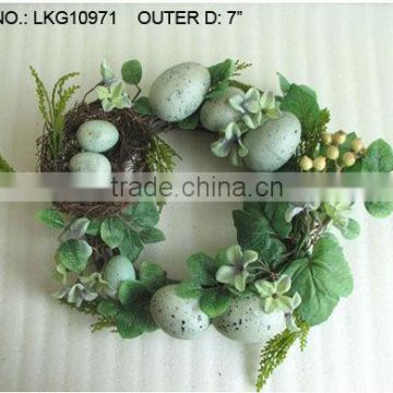 2014 Hot Sale 7" Artificial Polyster Rose with Eggs Easter Wreath