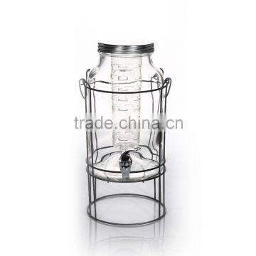 5.8L Cylinder Clear Glass Beverage Dispenser With Ice Container