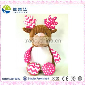 Custom Handmade Bright Pink Dot and Stripe Plush Christmas Reindeer Toy