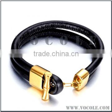 Female wrap leather thin bracelet with gold metal clasp fashion jewelry
