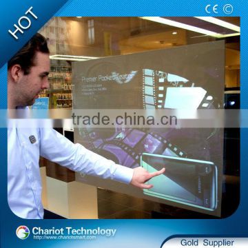 Adhesive rear projection screens, white, gray, dark gray, black and transparent.