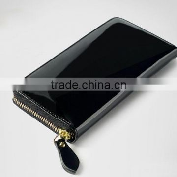 high-grade customized shiny PU leather wallet with gold tone zipper