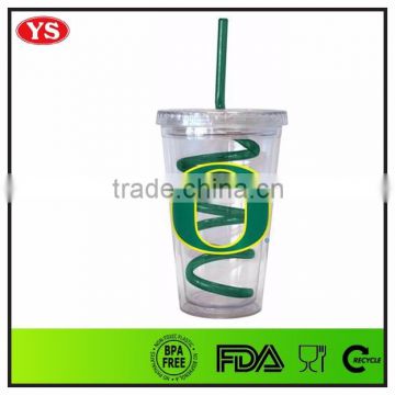 BPA Free eco friendly tumbler mug with curly straw 16 ounce