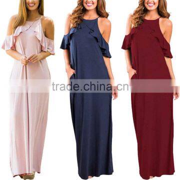 Wholesale boutique clothing china Women's Casual Cold Shoulder Ruffle long dresses for women islamic