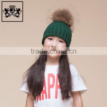 Newest Fashionable Cute Children Present Raccoon Fur Pompom Knitted Earmuff Funny Baby Beanie