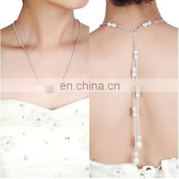 Simple Wedding Bridal Jewelry Pearl Back Drop Chain Backdrop Necklace