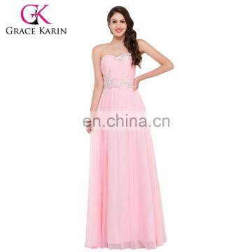 Grace Karin Strapless Sweetheart Floor Length Pink Long Chiffon Weddings Bridesmaid Dress Patterns CL6107-2#
