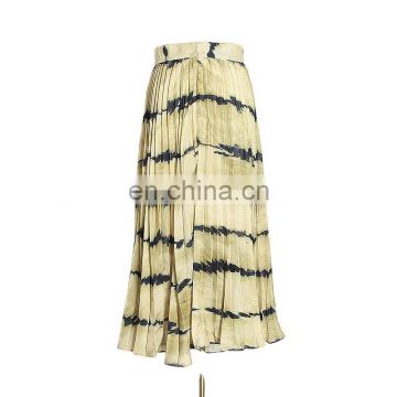 TWOTWINSTYLE Casual Print Hit Color Pleated High Waist Casual Striped Midi Skirts Women
