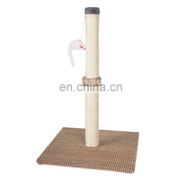 brown sofa fabric pole cat tree with playing mouse toy