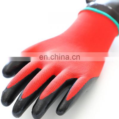 13 Gauge Red Polyester Black Nitrile Dip Women Gloves