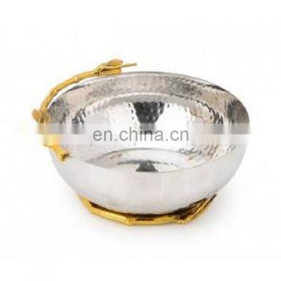 silver & gold plated leaf design hammered bowl