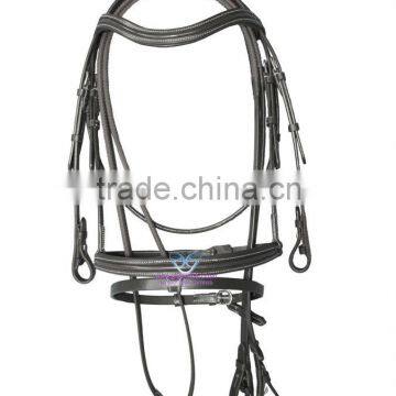 Snaffle bridle with raised patent and waved padded browband