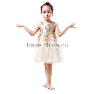 Children Fashion Dresses Newest Designs Sequin Cream Lace Party Wear Dressing for Baby Girls