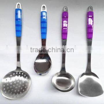 Lastest 4-PC stainless steel cooking tools with colorful plastic handle