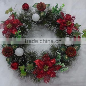 50cm green pine needle with snow decorated X-mas wreath