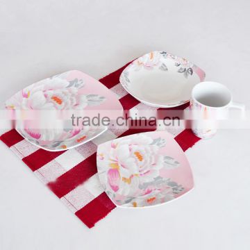 Ceramic square dinner set imported from China, chinese tableware with full decal