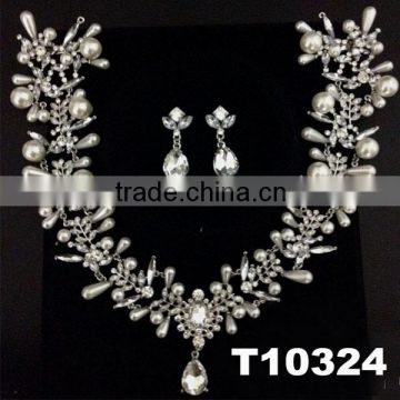 wedding bridal pearl crystal forehead tiara earring set