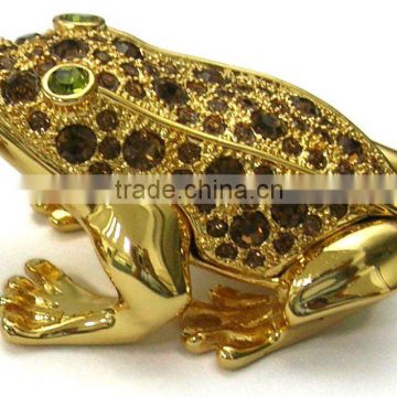 metal alloy crystal frog jewelry box with magnet closure,good quality and various designs,pass SGS factory audit