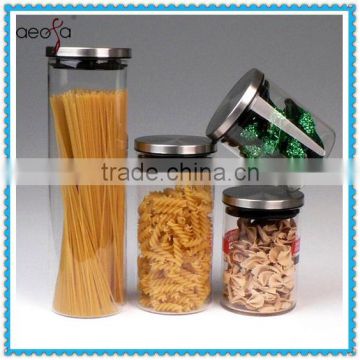 Round Cylinder Borosilicate Glass Jar with Stainless Steel Lid