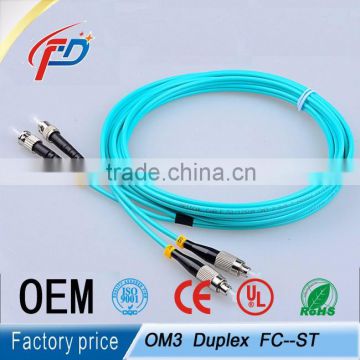 FC to ST 3m duplex multimode 10G OM3 50/125 3.0mm pvc/lszh fiber optiic