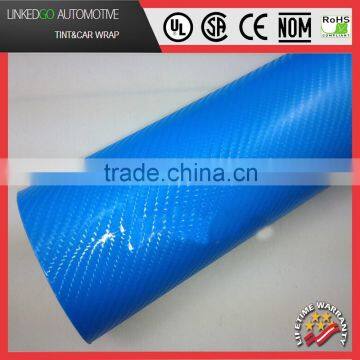 High Quality Vinyl Sticker 1.52*30M Self Adhesive 4D Blue Carbon Fiber Car Cover