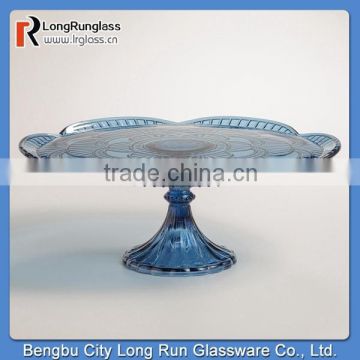 LongRun Top Selling Blue Glass Marcella Cake Stands Fancy Design Glassware with OEM Design