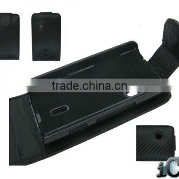 Black Leather Case with Carbon Fiber for sony ericsson X8