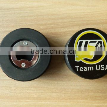 Rubber Hockey Puck with bottle opener