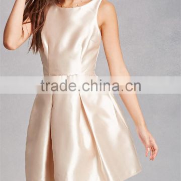 New cheap Fashion round neck sleeveless on-seam pockets Pleated Taffeta Dress