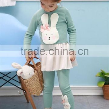 Girls Easter cotton outfit, kids Easter Bunny cloth Set, spring/autumn kids cotton suit joker rabbit skirt &leggings 2pcs suit
