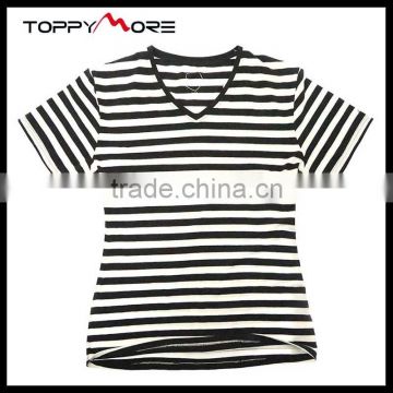 T092-1533B Black and White Striped T Shirt Wholesale China, 95%Cotton Shirts High Quality