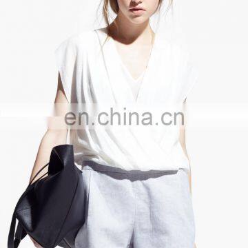 Alibaba Supplier China wholesale women clothing casual linen-blend wrap jumpsuit lady