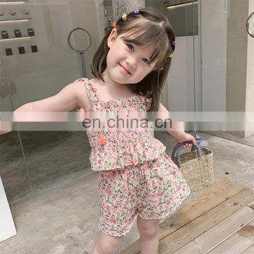 Girls summer suit 2020 western style small floral sling Korean version hot sale short-sleeved children's wear