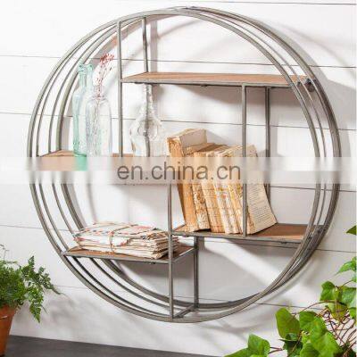 Wholesale High Quality Round Metal Mount Hanging Shelf Decoration Wooden Wall Shelf For Living Room