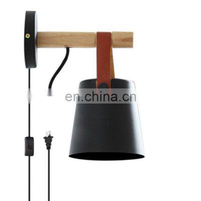 Nordic Belt Wood Wall Lamp Metal Simple Black White Wall Light Indoor Decorative Lighting