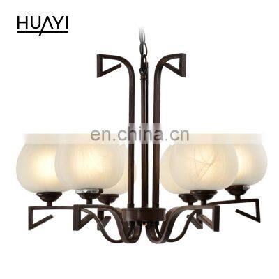 HUAYI European Style Traditional Simple Restaurants Chandelier Turkish Pendant Light Brushed Body Spheric Glass Lamp Shade