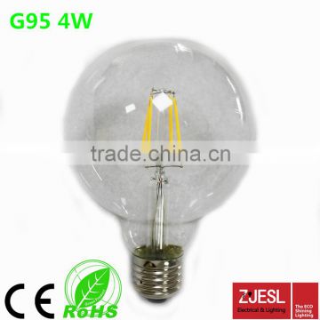2016 new product hot selling! G95 4w 220v-240v led filament bulb light with CE&RoHS 2Years Warantty