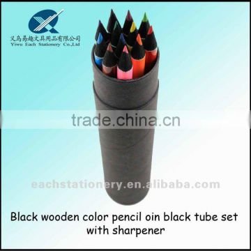 hot sales7inch HB Black Tube natural Color black wooden color Pencil With Sharpener Case