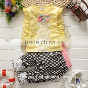 2015 new arrivals cotton girl long sleeve top and pants sets with different colors