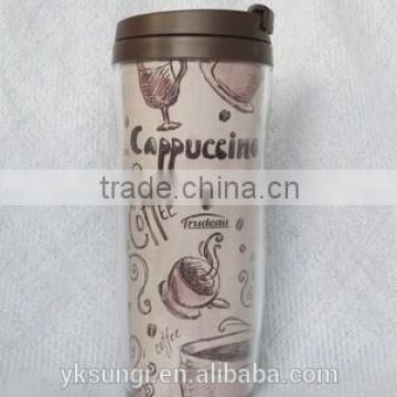 Fashion double wall plastic coffee mug with lid