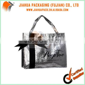 silver promotion pp nonwoven gift bags with bow