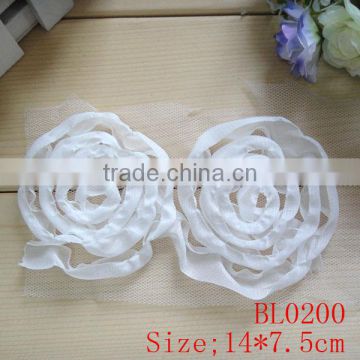 Hot sell white fabric chiffon flower trim for children clothings