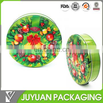 Flat embossed round tin can with plastic standing wholesale
