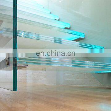 Modern Indoor Glass Tread Floating Staircase laminated tempered glass stair glass