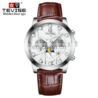 TEVISE T850A famous china oem watch factory never used vintage automatic mechanical leather belt watches for men